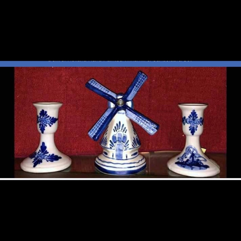 Delft of Holland hand painted windmill&candelabra